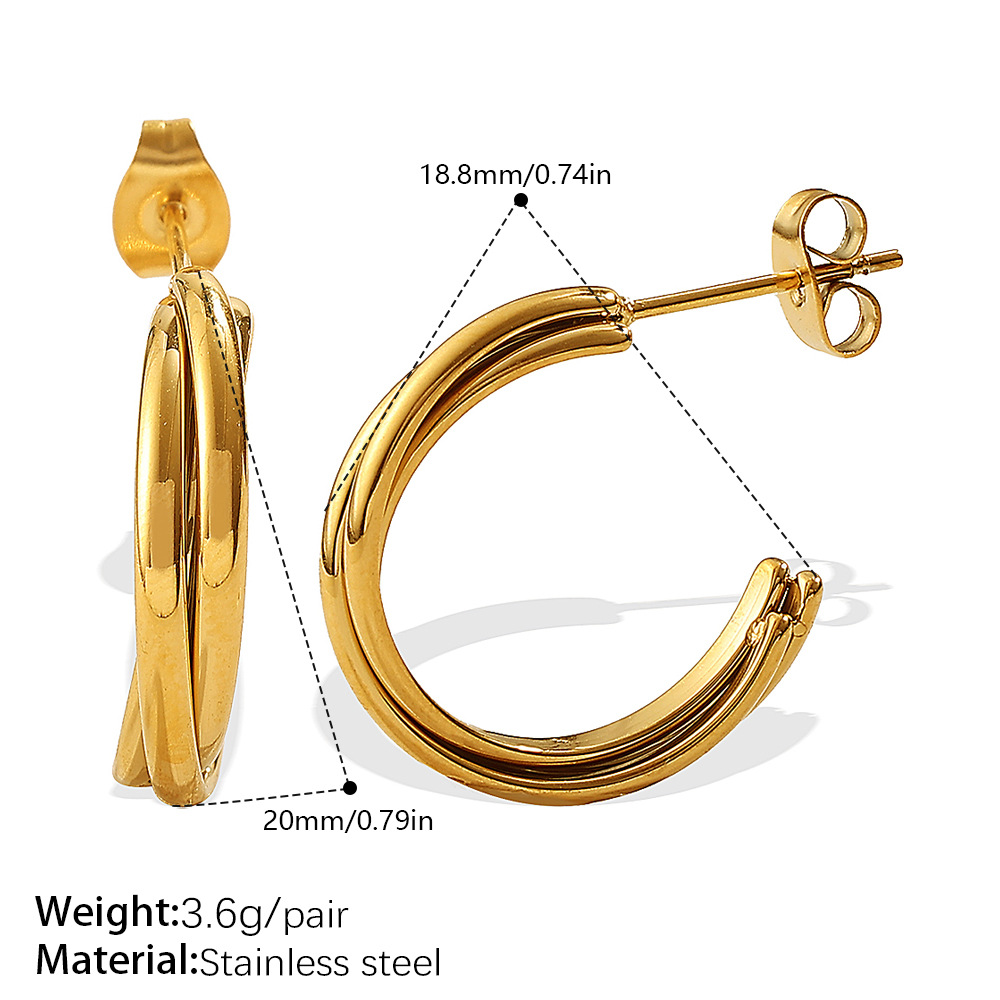 1 Pair Stainless Steel Gold Color Hoop Earrings