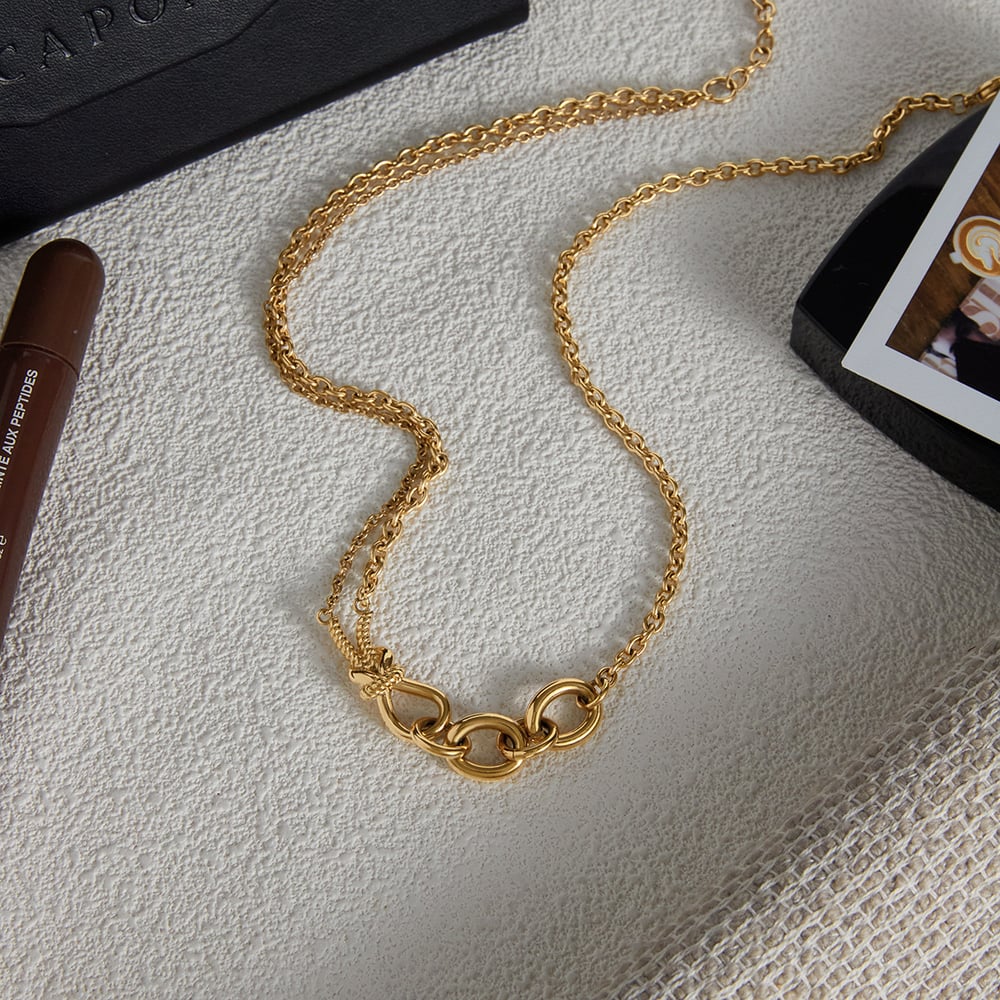 1 Piece Classic Twist Circle Stainless Steel Gold Color Women's Chain Necklaces h5Picture6