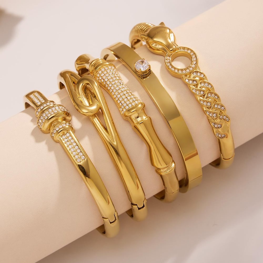 1 Piece Designable Irregular Shape Twist Stainless Steel Gold Color Zircon Women's Bangles Picture2