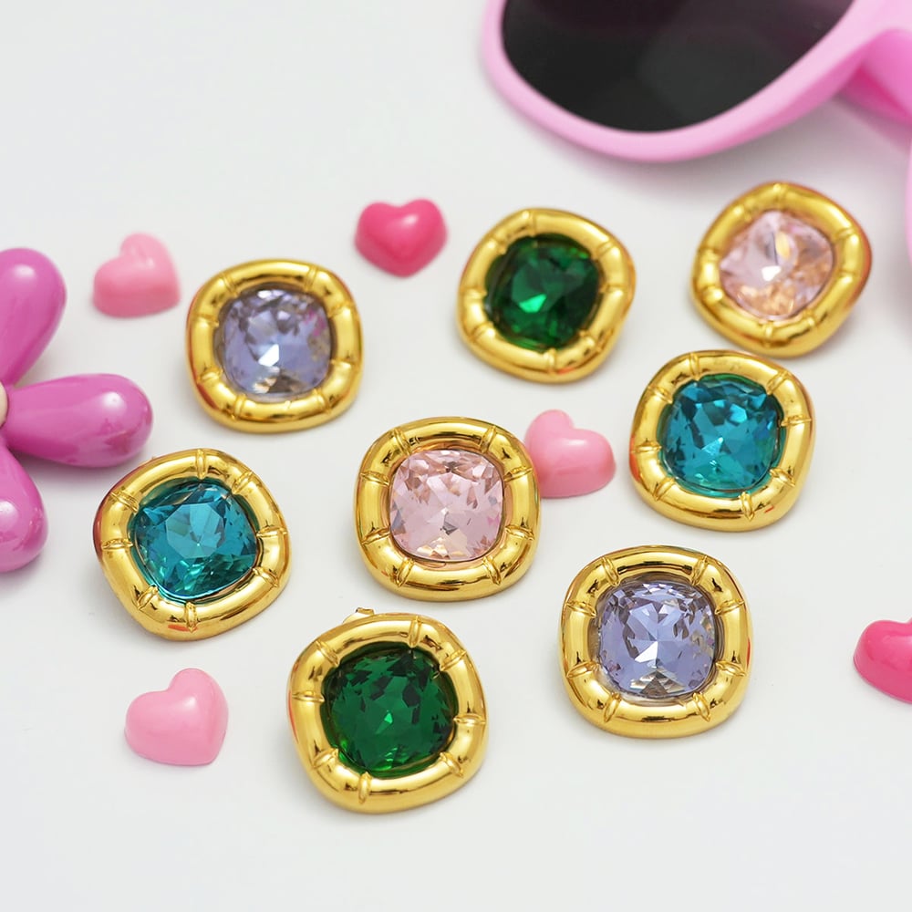 1 Pair Simple  Natural Rectangle Stainless Steel  Gold Color Women's Stud Earrings Picture6