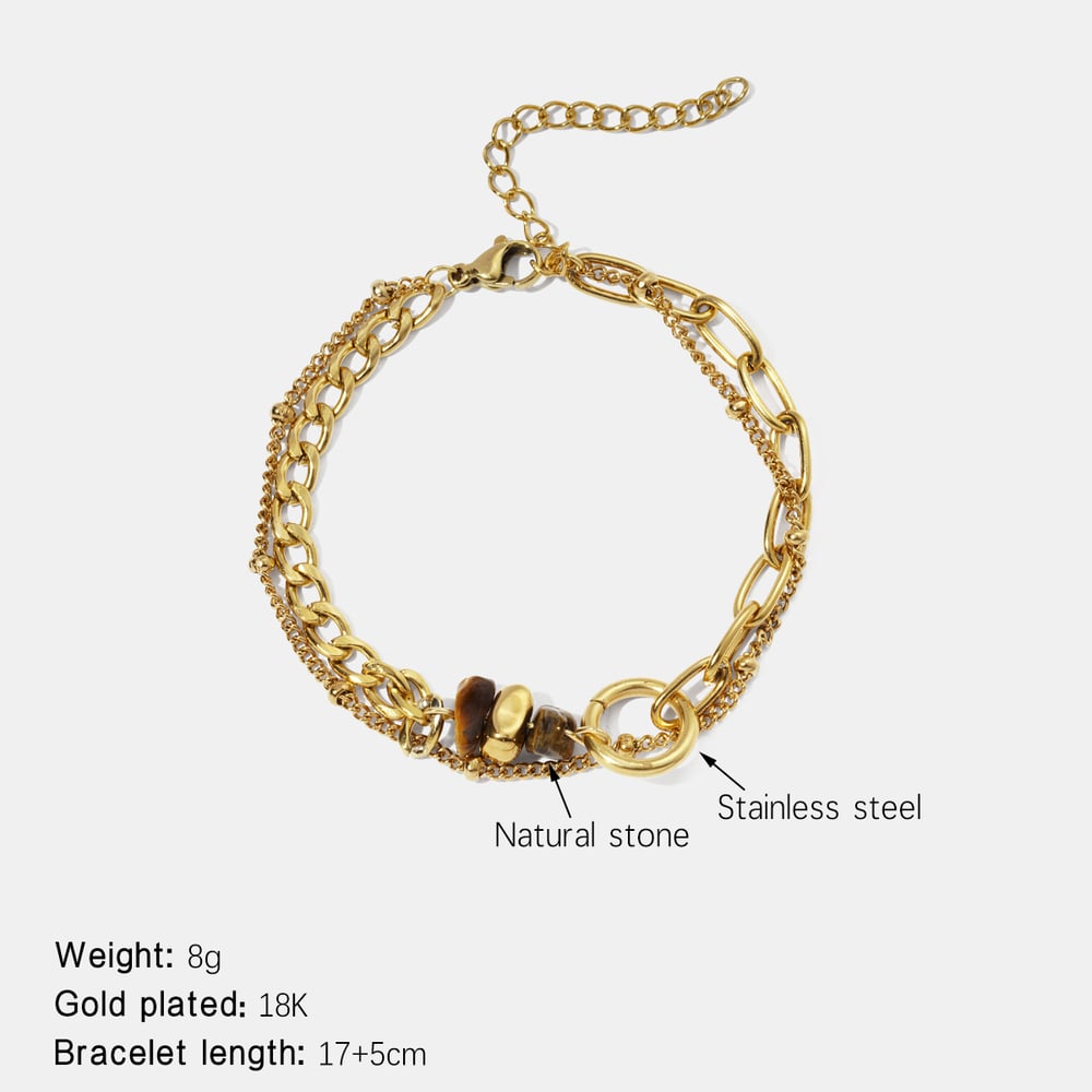 Stainless Steel Gold Color Natural Stone Charm Bracelet