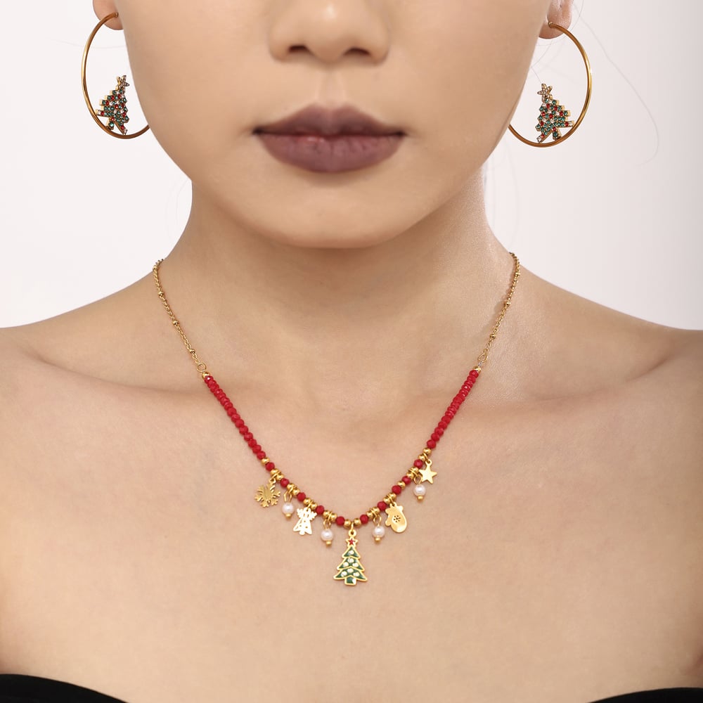 1 Pair Shinning Christmas Tree Stainless Steel Zircon Women's Hoop Earrings Picture5