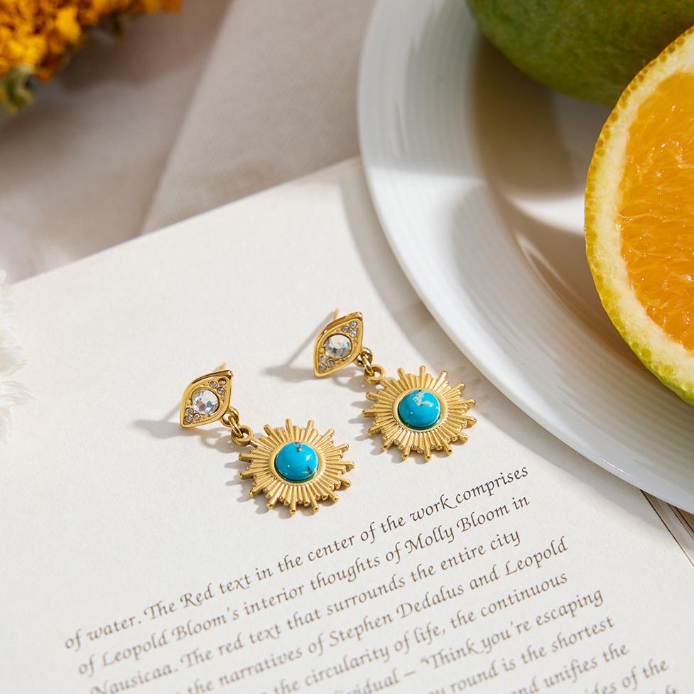 1 Pair Classic Eye Stainless Steel Gold Color Calaite Women's Drop Earrings h5Picture3