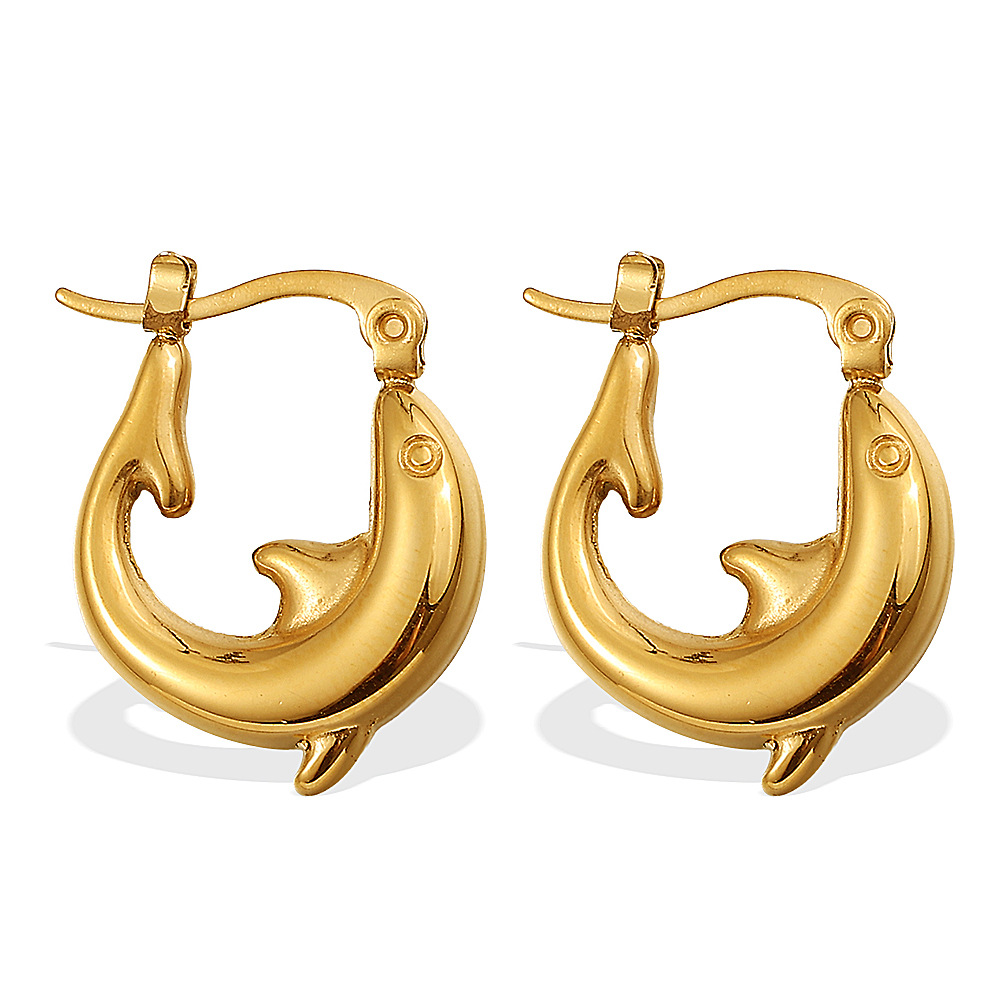 1 Pair Dolphin Stainless Steel Gold Color Hoop Earrings h5Picture4