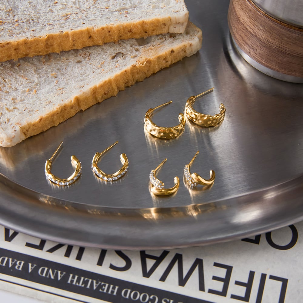 1 Pair Shinning Circle Stainless Steel Gold Color Women's Hoop Earrings Picture3