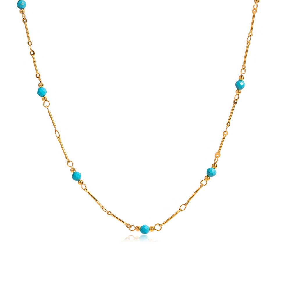 1 Piece Classic Calaite Stainless Steel Gold Color Natural Stone Women's Chain Necklaces