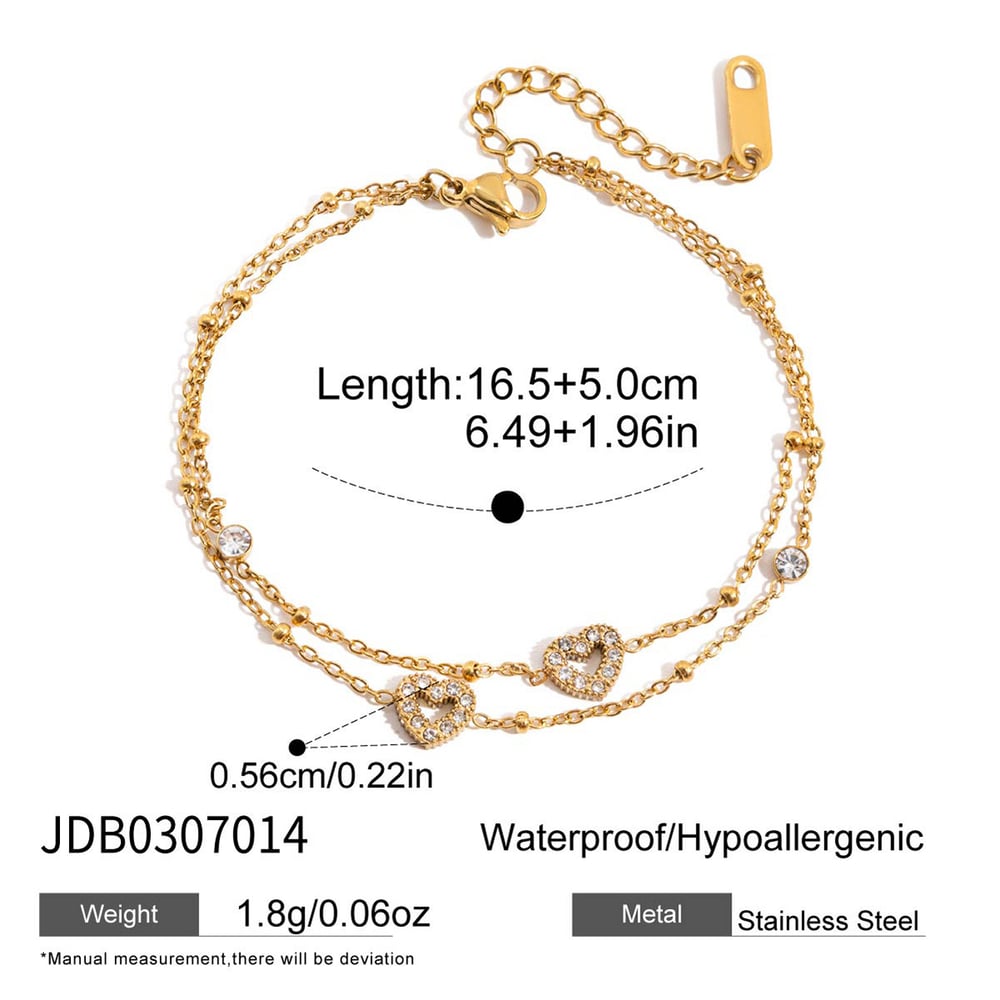 1 Piece Luxurious Heart Stainless Steel Gold Color Women's Chain Bracelets