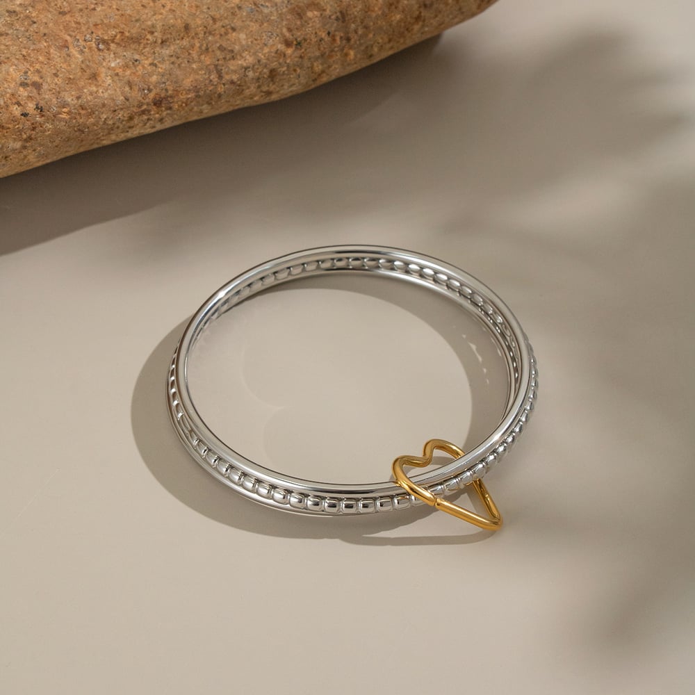 1 Piece Stainless Steel Mixed Color Heart Buckle Bangle Picture4