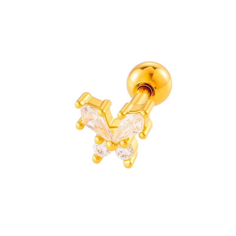 1 Piece Bow Knot Copper Gold Color  Zircon Piercing Earring