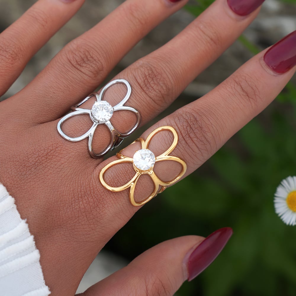 1 Piece Simple Series Daily Flower Stainless Steel  Women's  Statement Rings Picture5