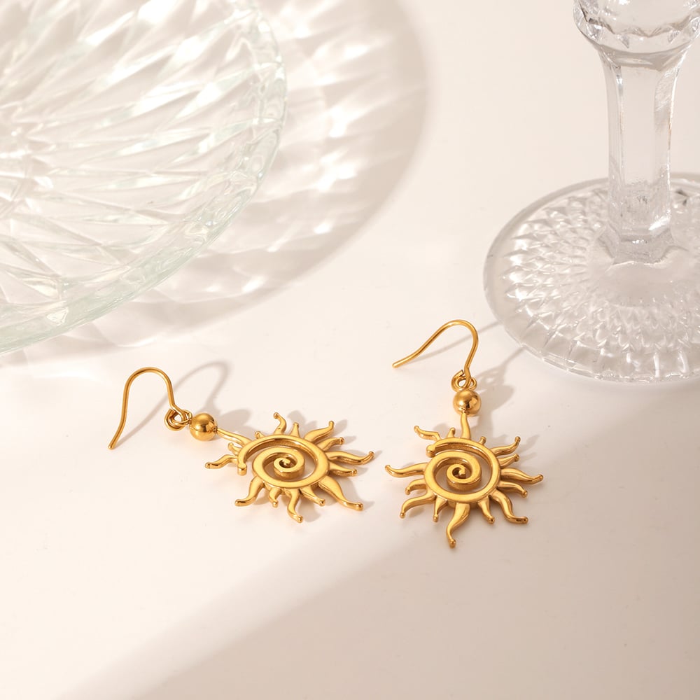 1 Pair Minimalist Sun Stainless Steel Gold Color Women's Dangle Earrings Picture5