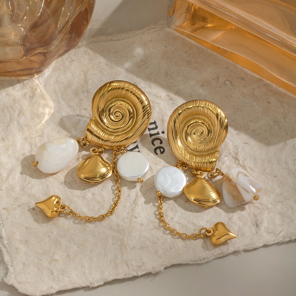 1 Paar muschelförmige Ohrringe aus Edelstahl in Goldfarbe Bild5