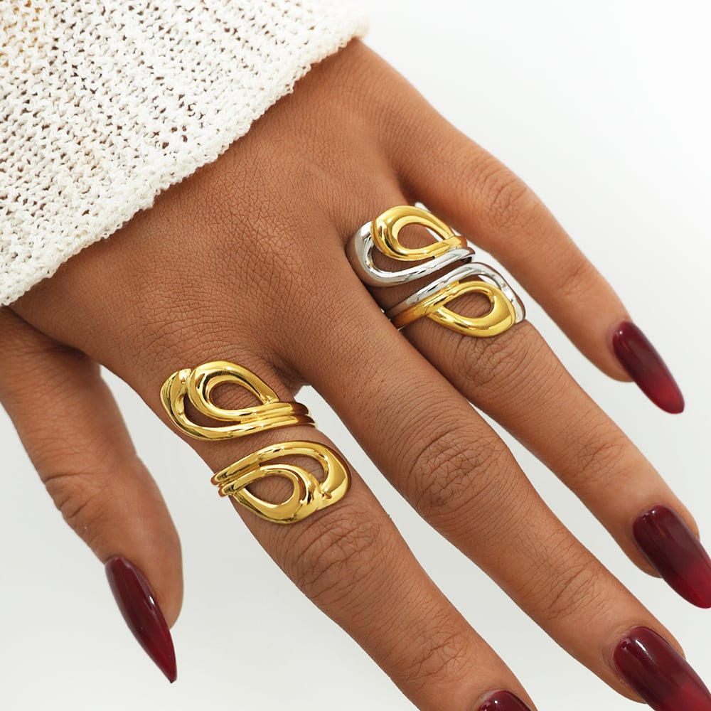 1 Piece Simple Hollowed-out Stainless Steel Gold Color Statement Rings h5Picture3
