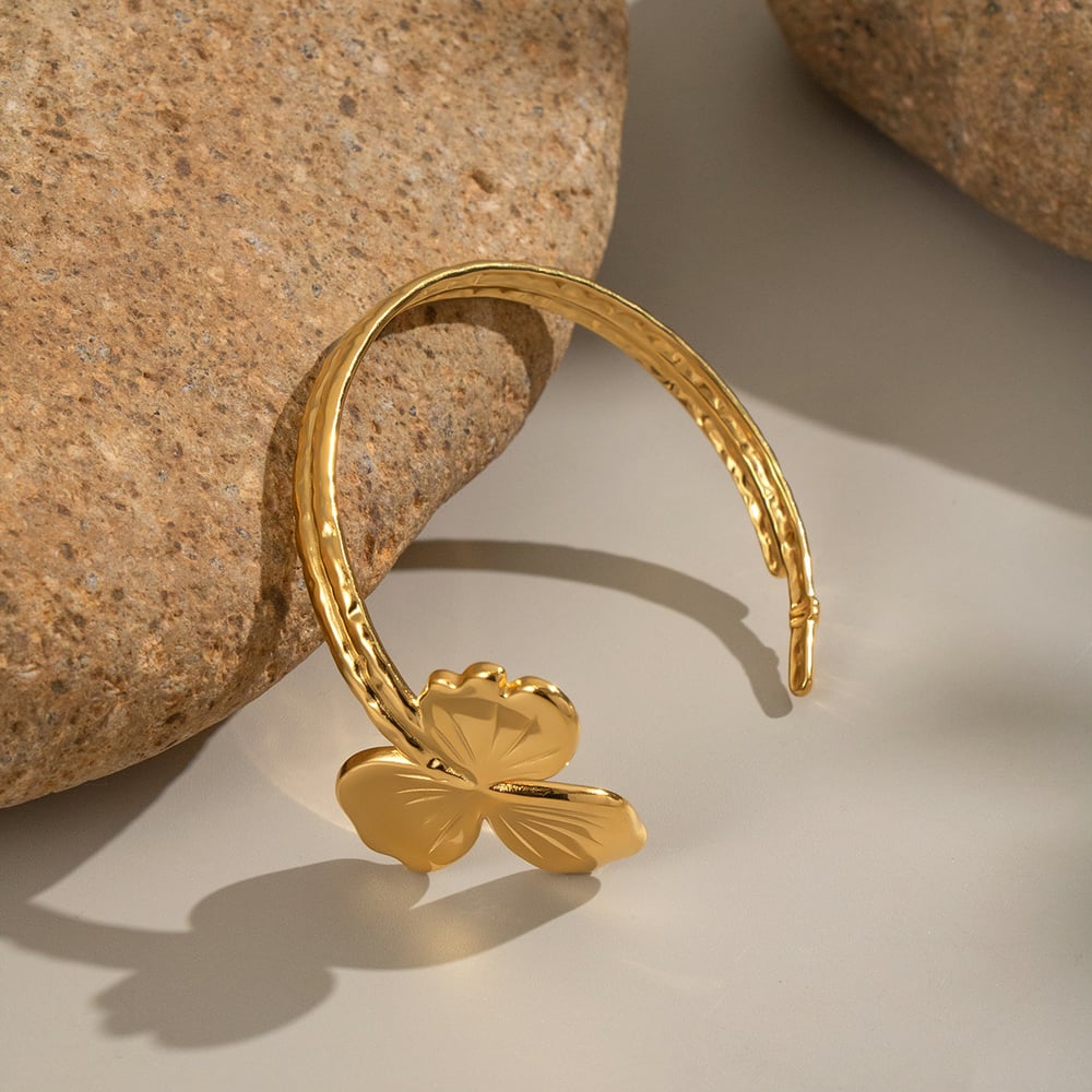 1 Piece Designable Flower Stainless Steel Gold Color Women's Bangles h5Picture2