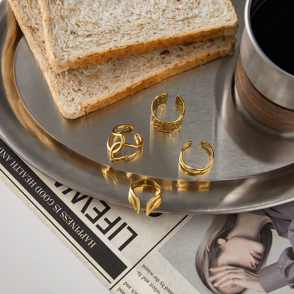 1 Piece Simple Irregular Shape Stainless Steel Gold Color Statement Rings Picture5