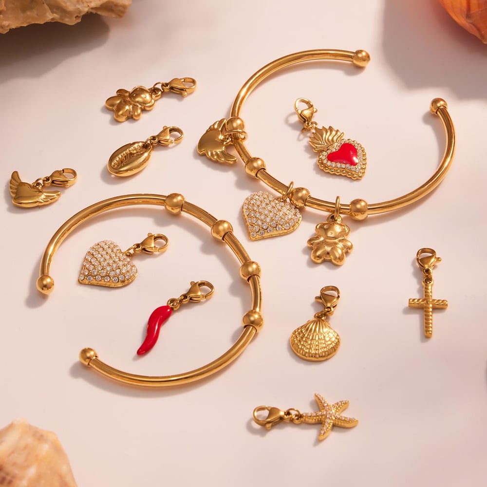 1 Piece Sophisticated Heart Stainless Steel Gold Color Zircon Women's Cuff Bracelets Picture7