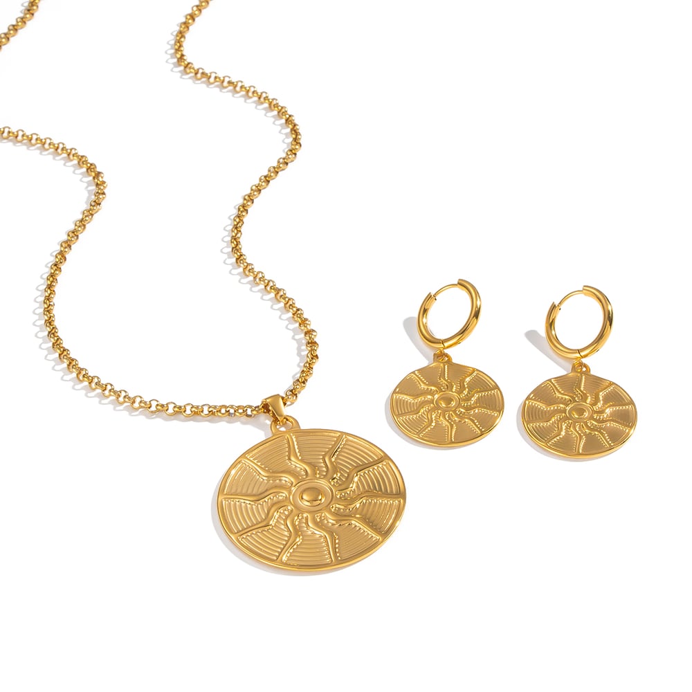 Sun Stainless Steel Gold Color Necklace Set Picture6