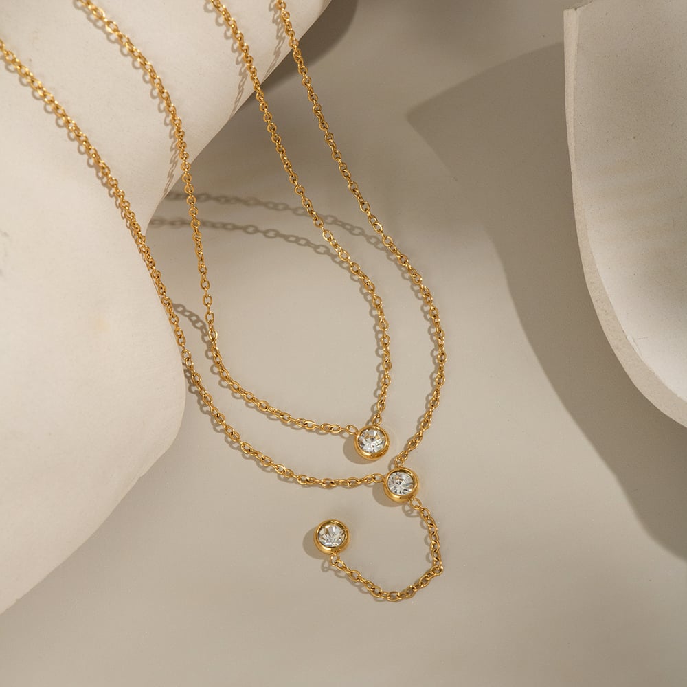 1 Stück luxuriöse Quaste Kreis Edelstahl Gold Farbe Zirkon Damen Anhänger Halsketten Bild3