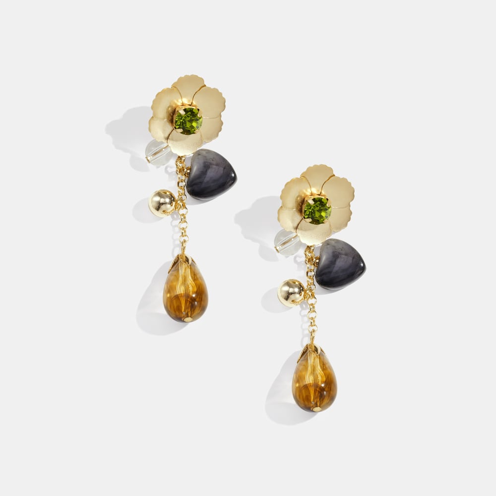 1 Pair Retro Flower Heart Resin Bead Dangle Earrings 