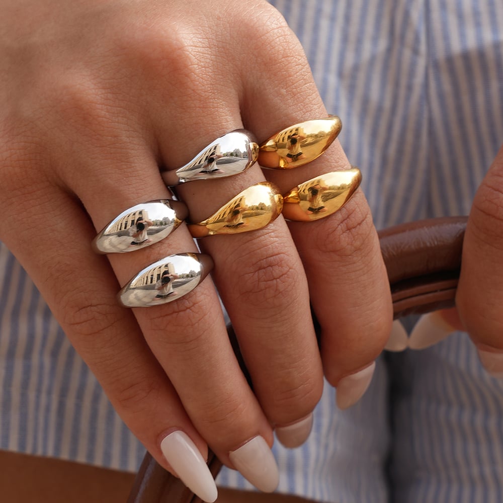 1 pezzo di anelli casual da donna in acciaio inossidabile color oro dalla forma irregolare Immagine5