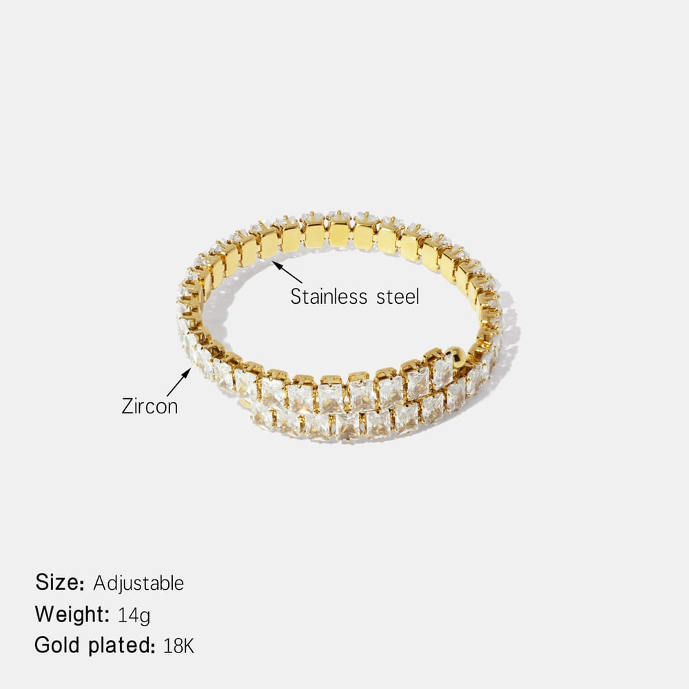 Luxurious Stainless Steel Gold Color Zircon Cuff Bracelet