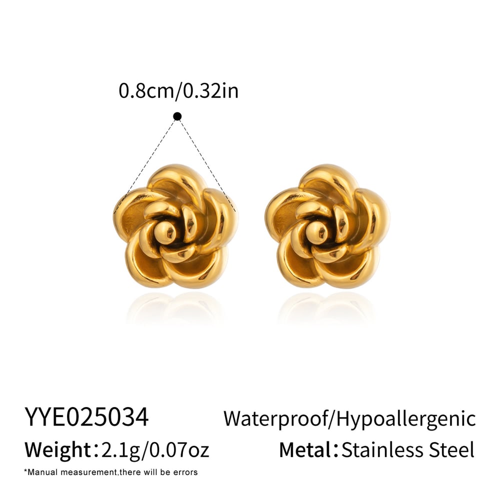 1 Pair Simple Series Flower Stainless Steel Gold Color Women's Stud Earrings 