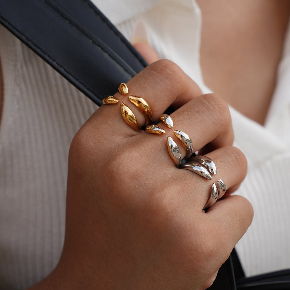 1 Piece Simple Irregular Shape Stainless Steel  Gold Color Women's Statement Rings h5Picture5