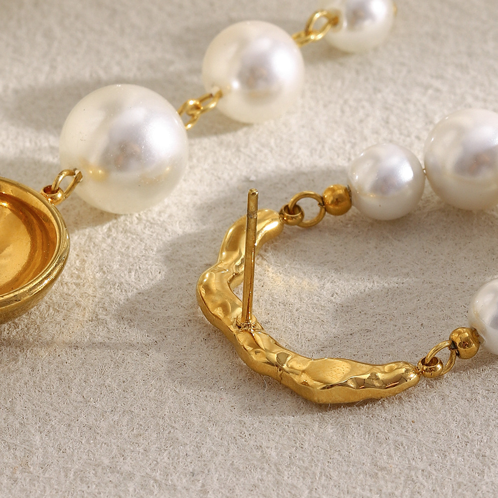 1 Pair Classic Annular Beads Circle Stainless Steel Gold Color Women's Dangle Earrings h5Picture3