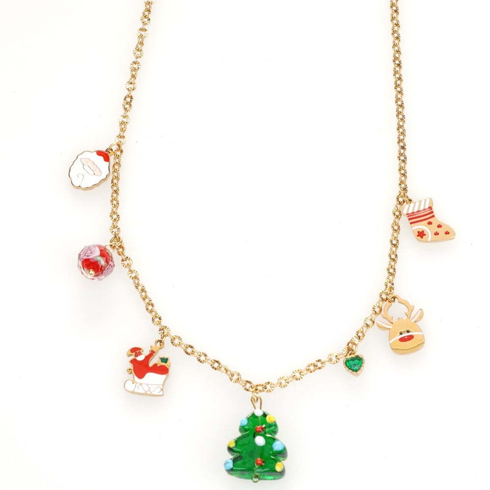 1 Piece Christmas Glass Tree Stainless Steel Gold Color Women's Pendant Necklaces Picture3