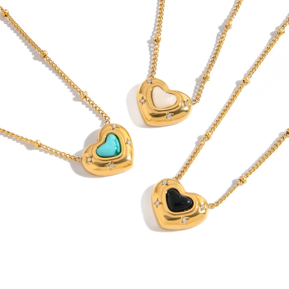 1 Piece Exquisite Heart Stainless Steel Gold Color Natural Stone Women's Pendant Necklaces h5Picture7