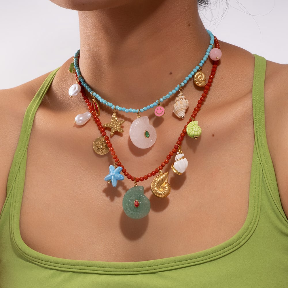 1 Stück romantische Muschel Edelstahl Gold Farbe Naturstein Damen Perlen Halsketten Bild5