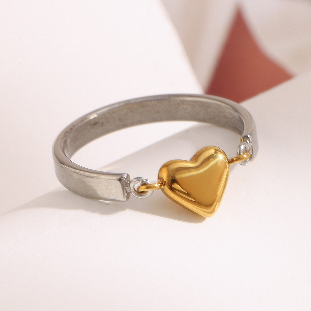 1 Piece Simple Heart Stainless Steel Gold Color Statement Rings Picture5
