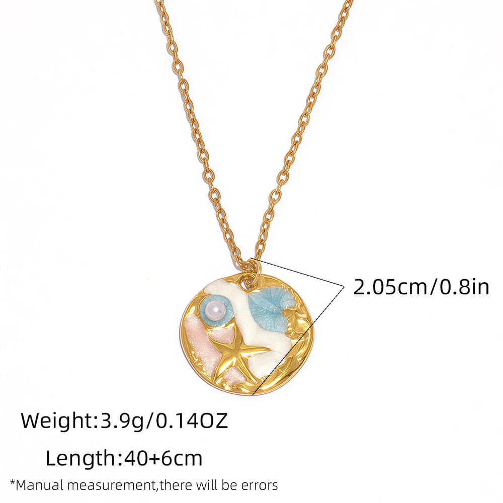 1 Piece Oceanic Circle Stainless Steel Gold Color Women's Pendant Necklaces h5Picture2