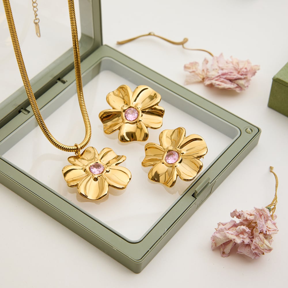 Süße Blume Edelstahl Gold Farbe frauen Schmuck Sets h5Bild2