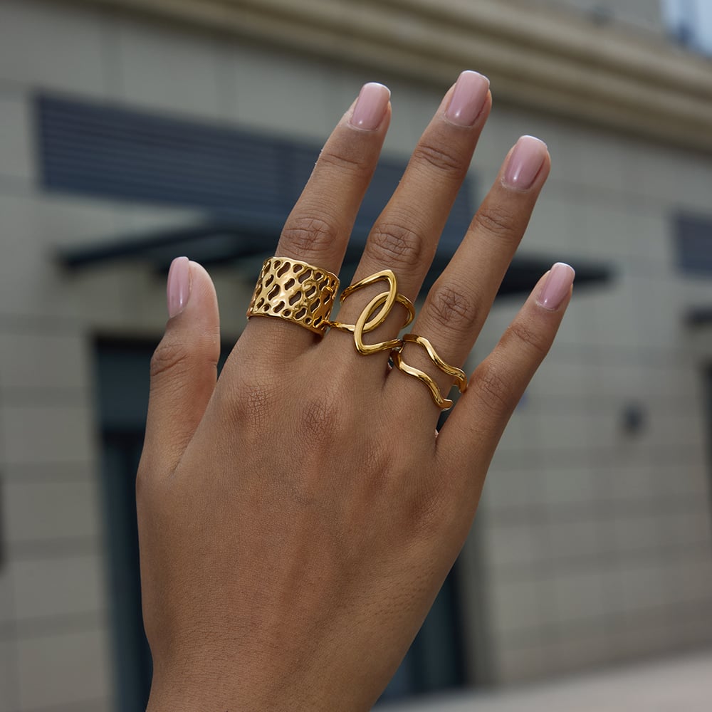 1 Piece Simple Irregular Shape Stainless Steel Gold Color Statement Rings Picture3