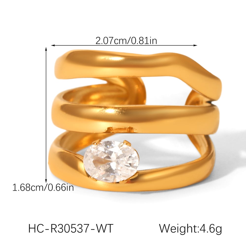 1 Piece Luxurious Irregular Shape Stainless Steel Gold Color Zircon Women's Gemstone Rings Picture2