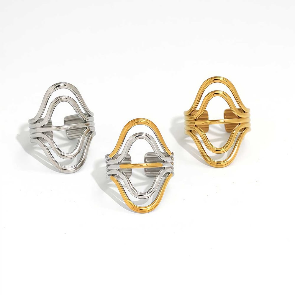 1 Stück lässige, unregelmäßig geformte Linien, Edelstahl, goldfarben, Statement-Ringe für Damen h5Bild5