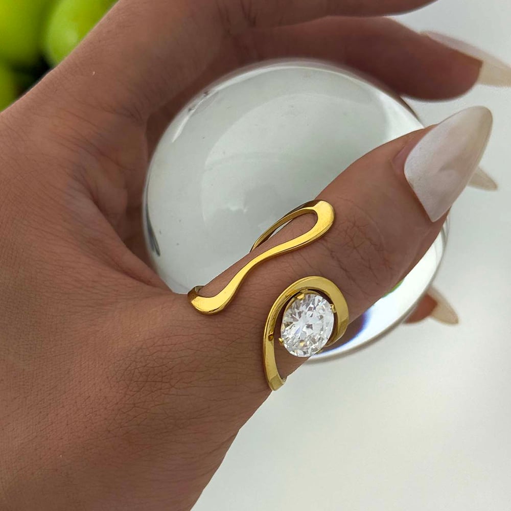1 Stück lässige unregelmäßige Form Edelstahl Gold Farbe Zirkon Statement Ringe Bild5