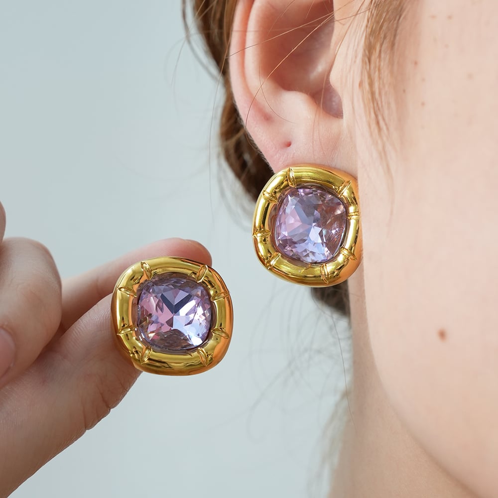 1 Pair Simple Rectangle Stainless Steel  Gold Color  Women's Stud Earrings Picture6