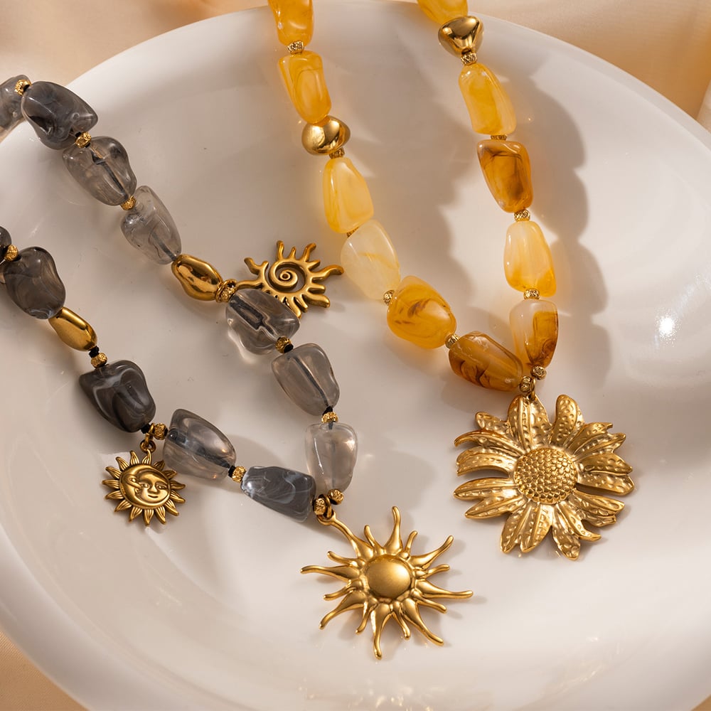 1 Piece Flower Sun Acrylic Gold Color Beaded Necklace Picture2