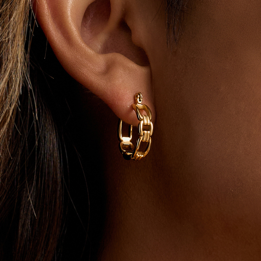 1 Pair Simple Chain Stainless Steel Women's Hoop Earrings Picture3