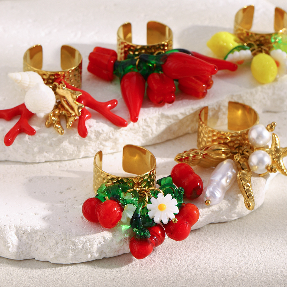 1 Piece Fashion Designed Fruit Shaped Stainless Steel   Gold Color  Statement Rings h5Picture2