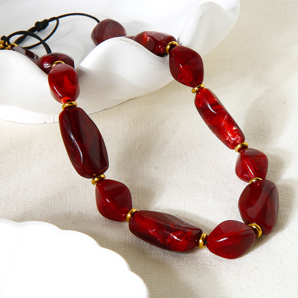 Retro Acrylic Irregular Beads Hematite Gold Color Necklace Set h5Picture4