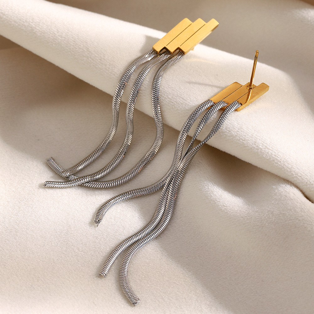 1 Piece Tassel Mixed Gold&Silver Colors Stainless Steel Women's Dangle Earrings h5Picture4
