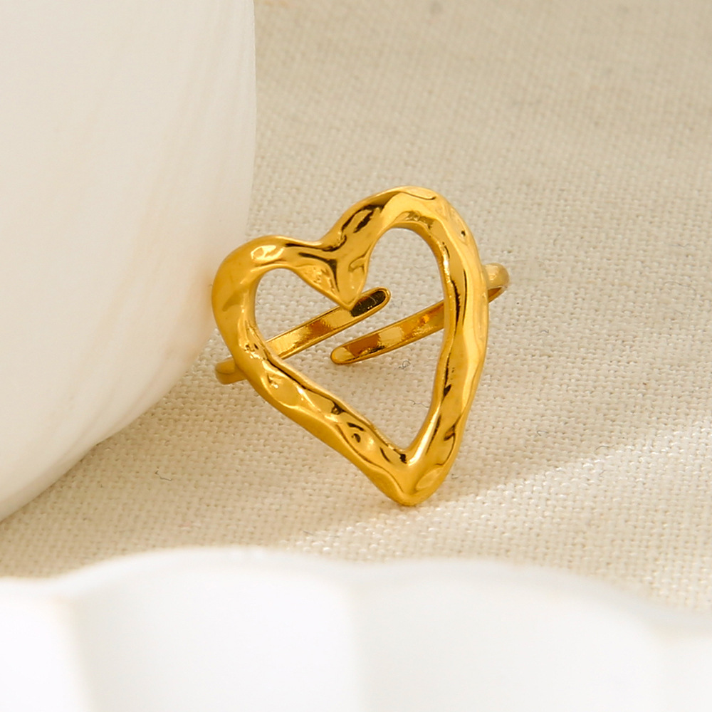 1 Piece Romantic  Simple Heart Stainless Steel  Gold Color Womn's Statement Rings h5Picture2