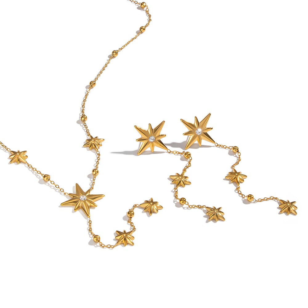 Stars Stainless Steel Gold Color Necklace Set Picture6