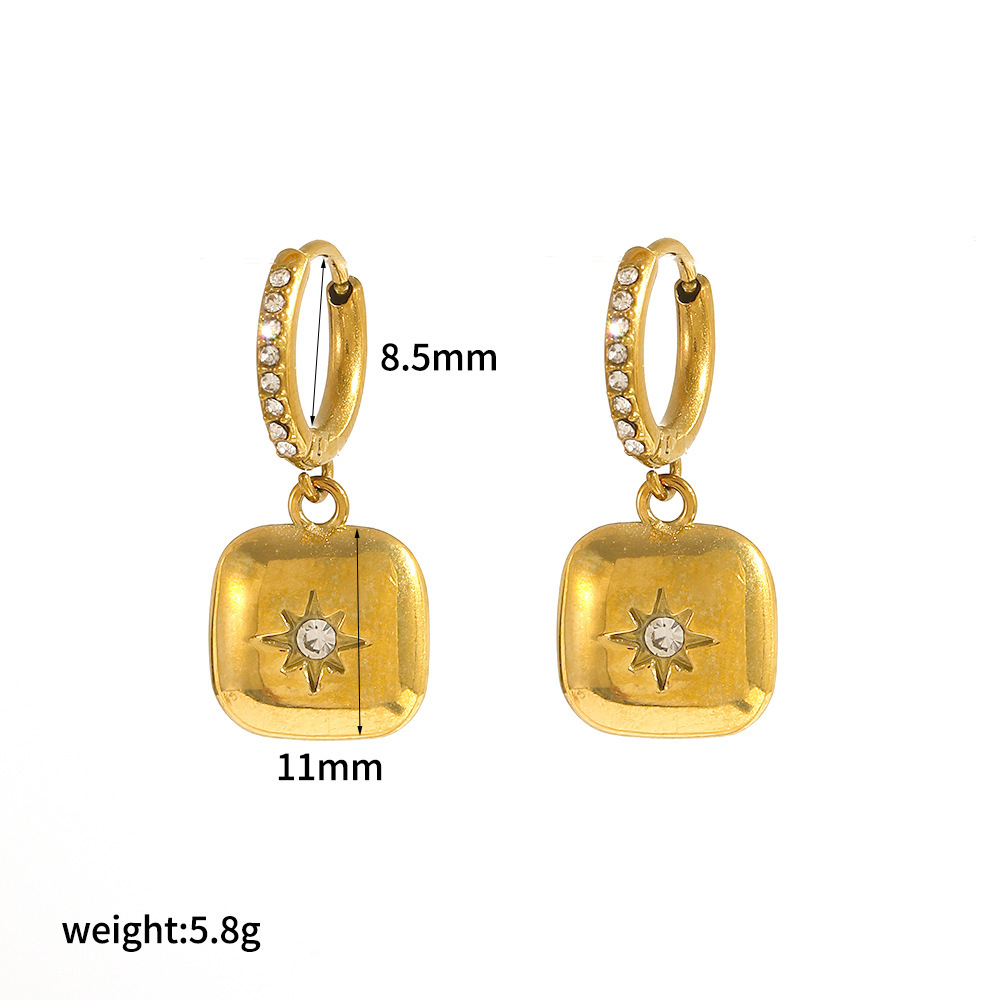 1 Pair Shinning Moon Stainless Steel Gold Color Zircon Women's Drop Earrings