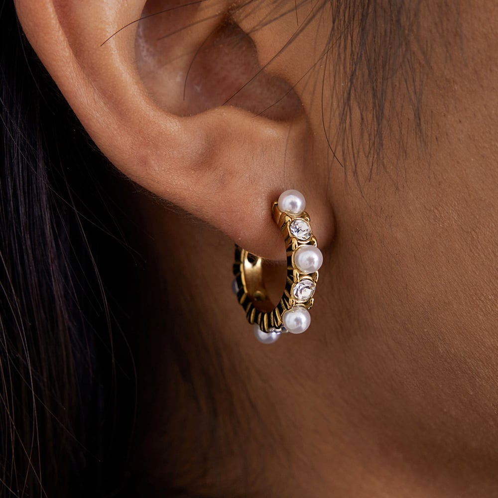 1 Pair Elegant Circle Stainless Steel Gold Color Zircon Women's Hoop Earrings Picture4