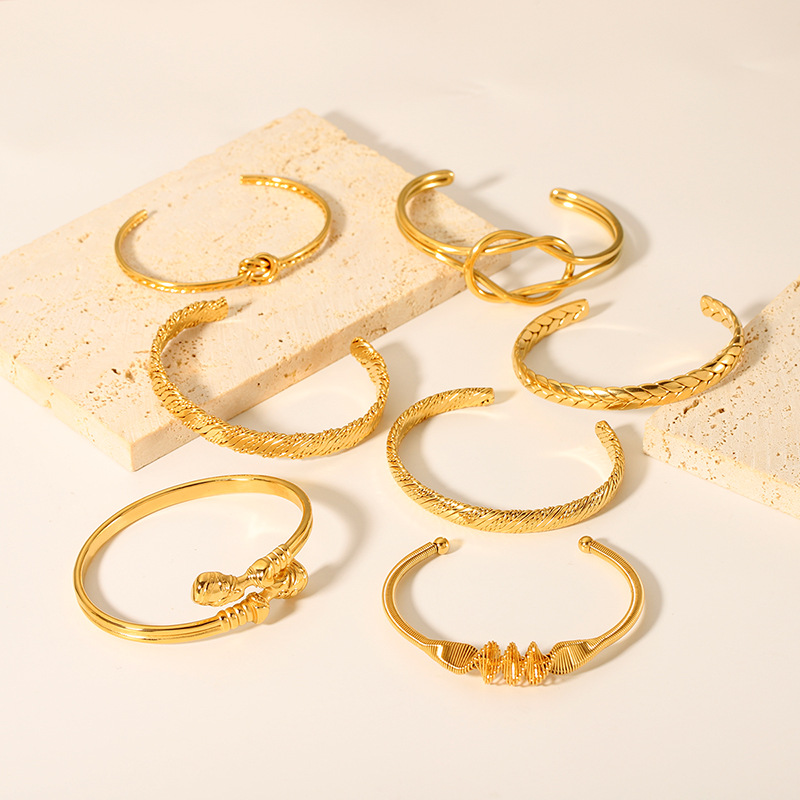1 Piece Twist Stainless Steel Gold Color Cuff Bracelet h5Picture4