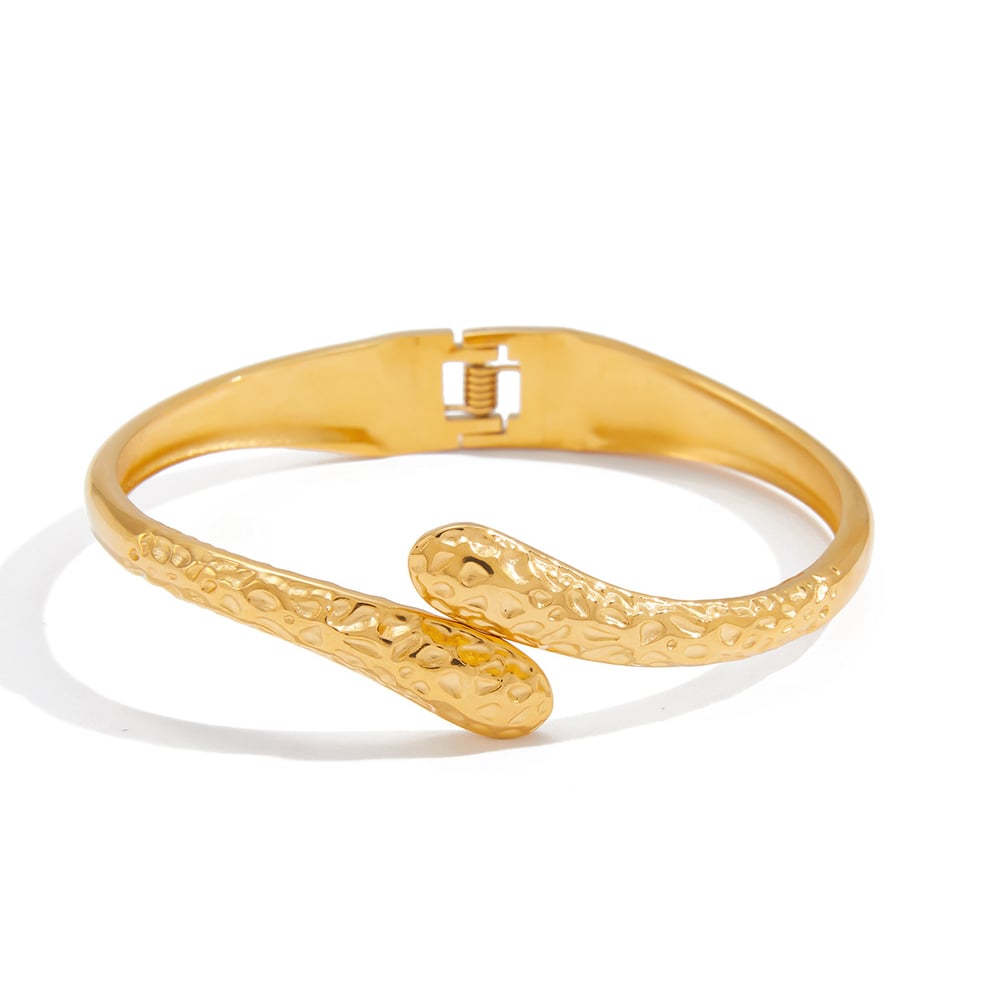 1 Piece Classic Hammer Pattern Stainless Steel Gold Color Women's Bangles h5Picture8
